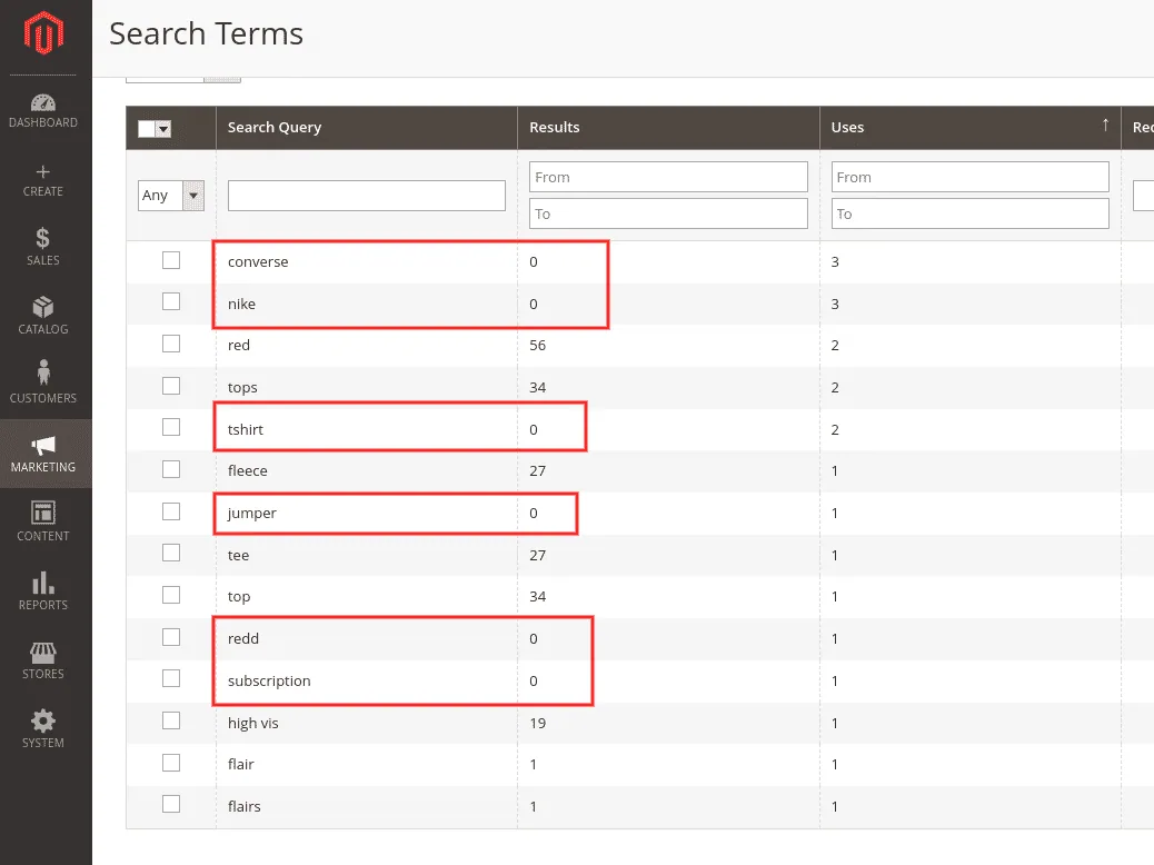 Search term results example