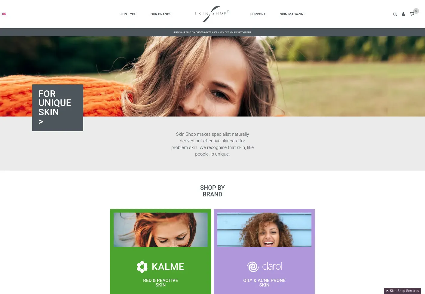 The Skin Shop website